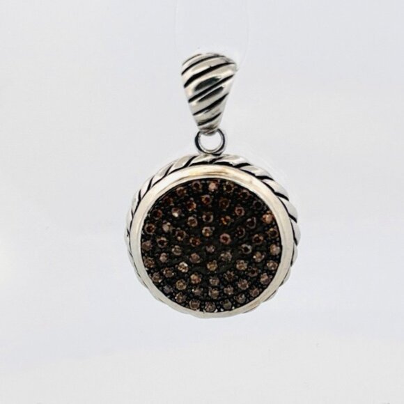 Sterling Silver 925 Round Cable Design Pendant, Orange Crystal with Black Backgr - Picture 1 of 9